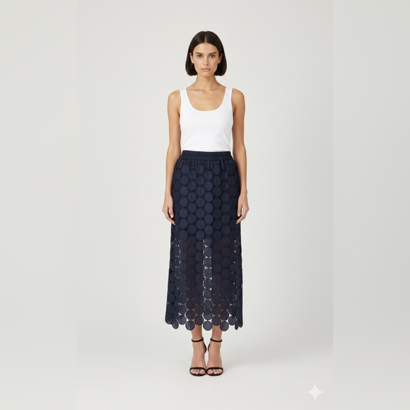 Cicy Bell Fun and Flirty Navy Blue Women's Midi Skirt Size Large NWT - Picture 2 of 10